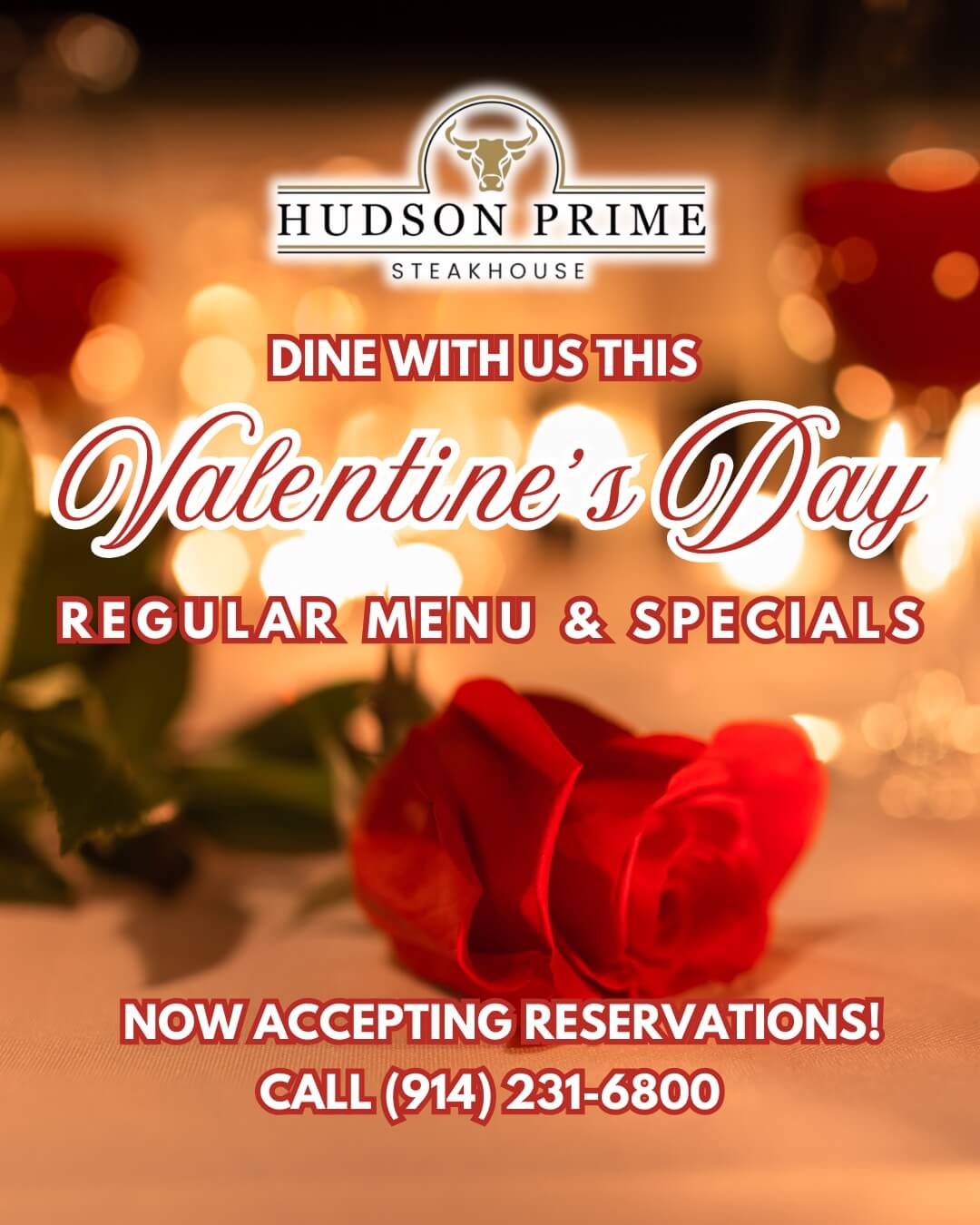 Valentine’s Day dinner at Hudson Prime Steakhouse featuring romantic dining, special menus, and reservations for couples in New York